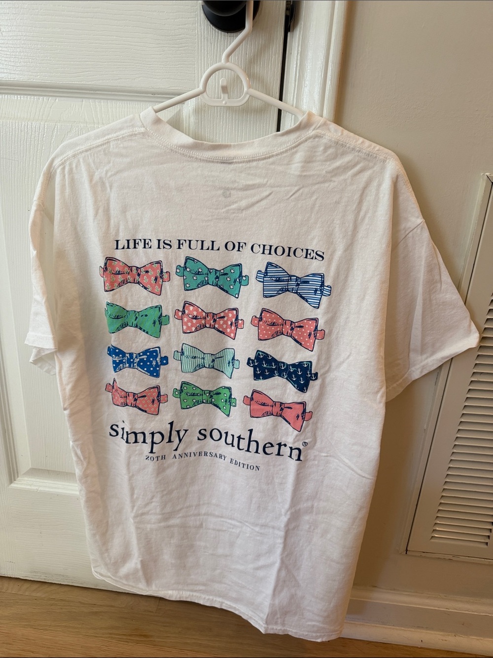 Simply Southern White Tee with Multicolor Bow Grid Graphic